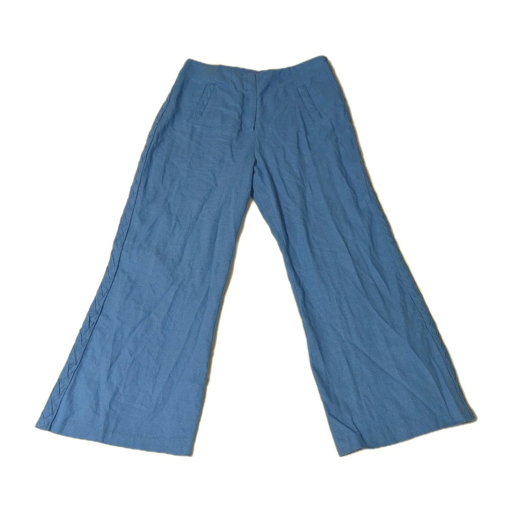 Jason Wu Womens Linen Blend Wide Leg Pants Braided Nautical‎ Coastal Blue Sz 4